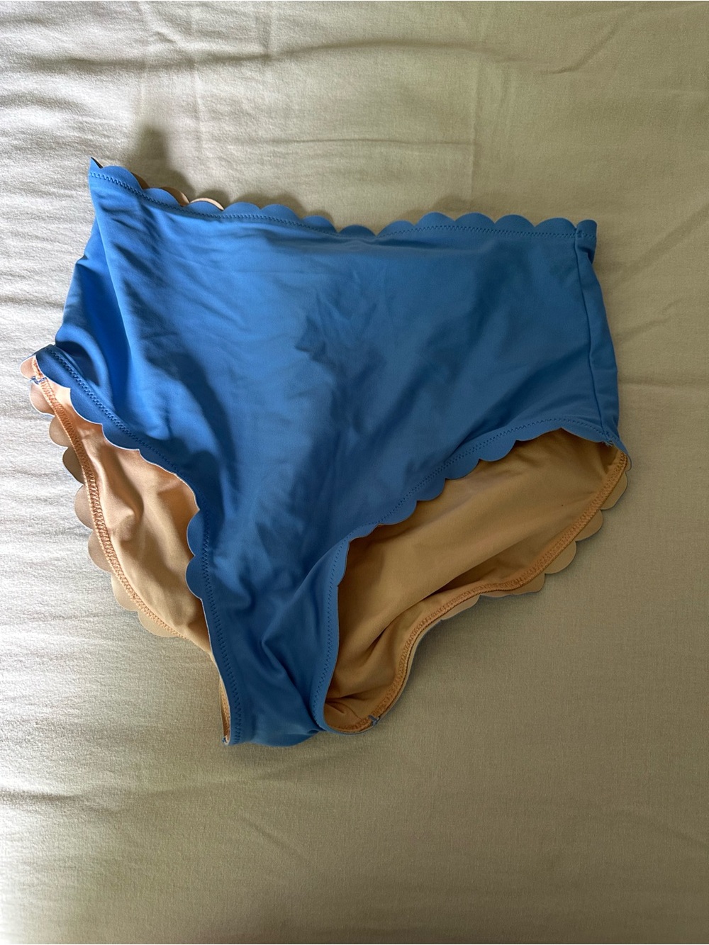 J. Crew Blue and Beige Scalloped High-Waist Bikini Bottoms